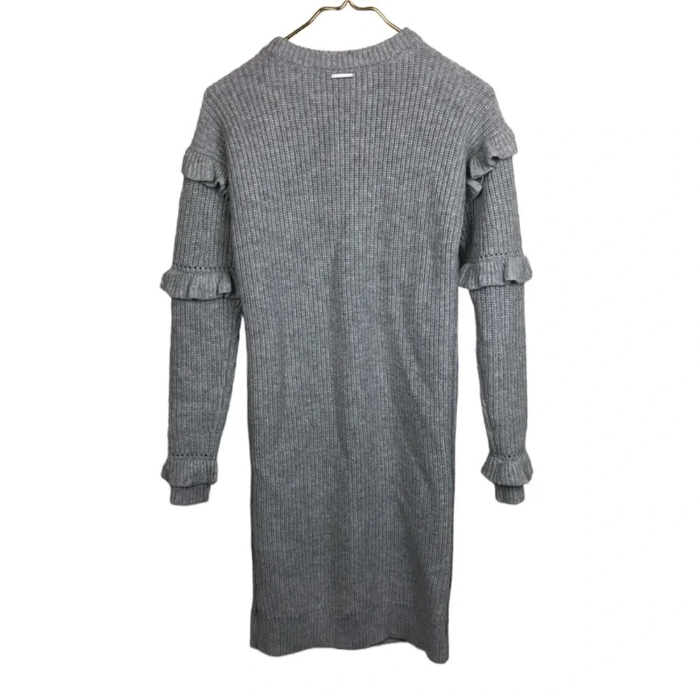 Michael Kors Ruffled Ribbed Sweater Dress Gray XXS